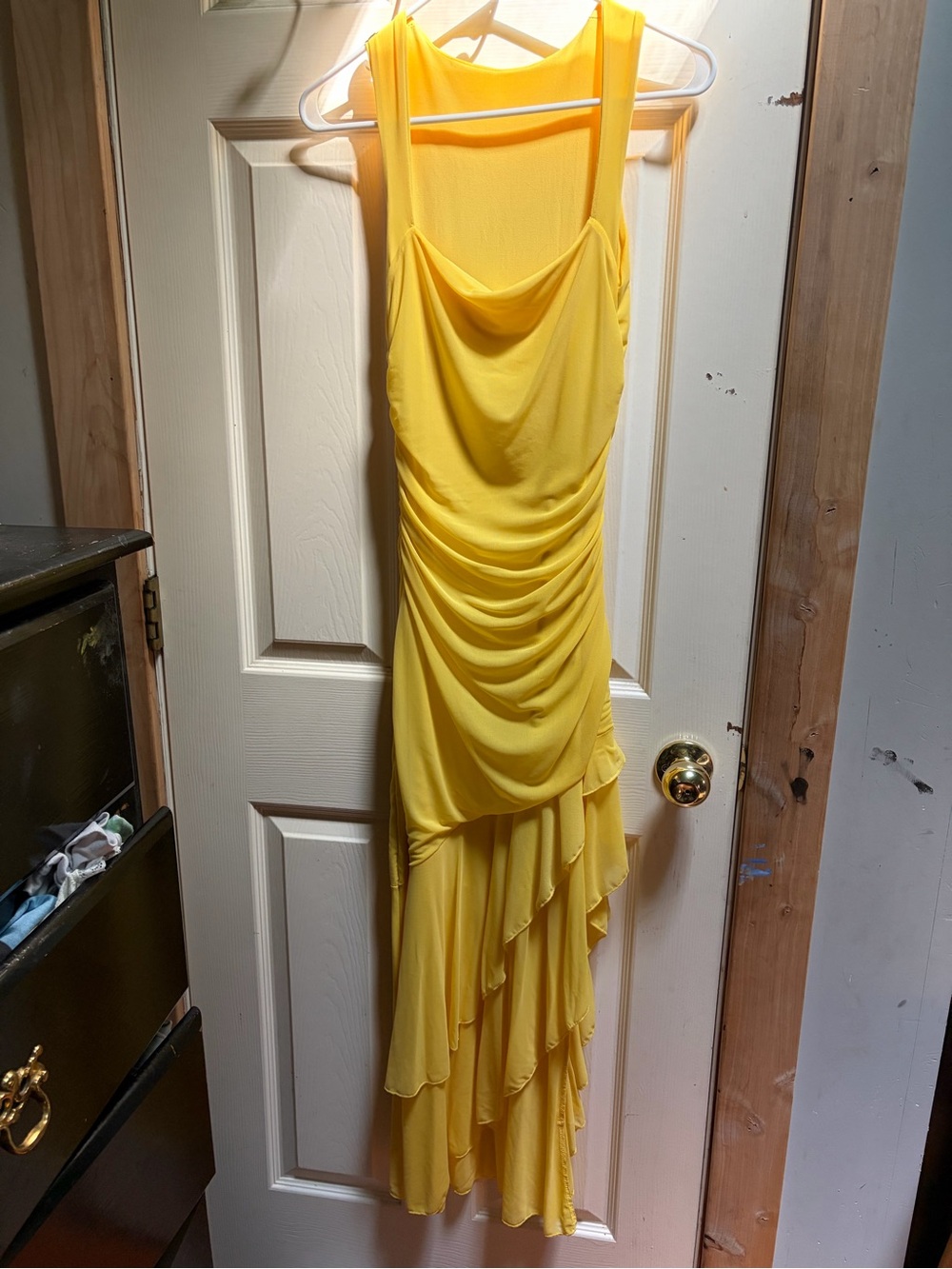 Yellow Ruffled Draped Women’s Dress
